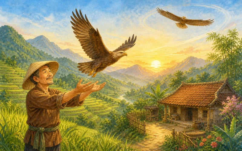 Ảnh bìa truyện Bác nông dân và Chú chim ưng nghĩa tình